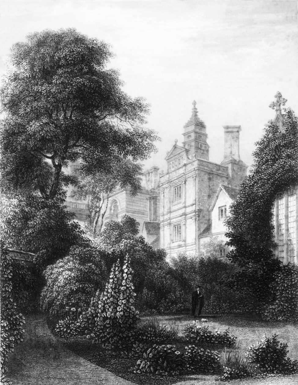Caius College z Fellows Gardens, c1837. autorstwa John Le Keux