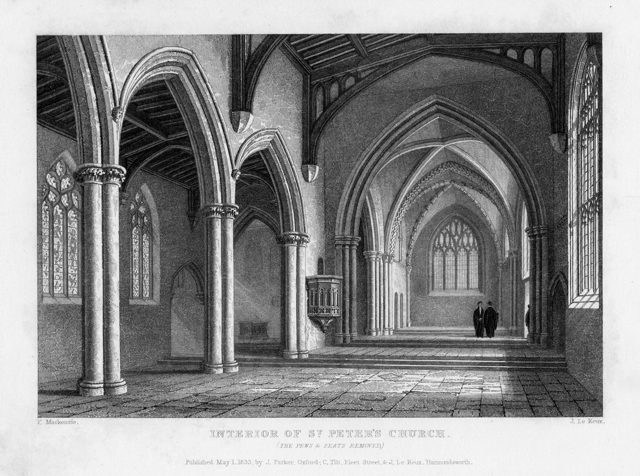 Wnętrze kościoła św. Piotra, Oksford, 1833. autorstwa John Le Keux