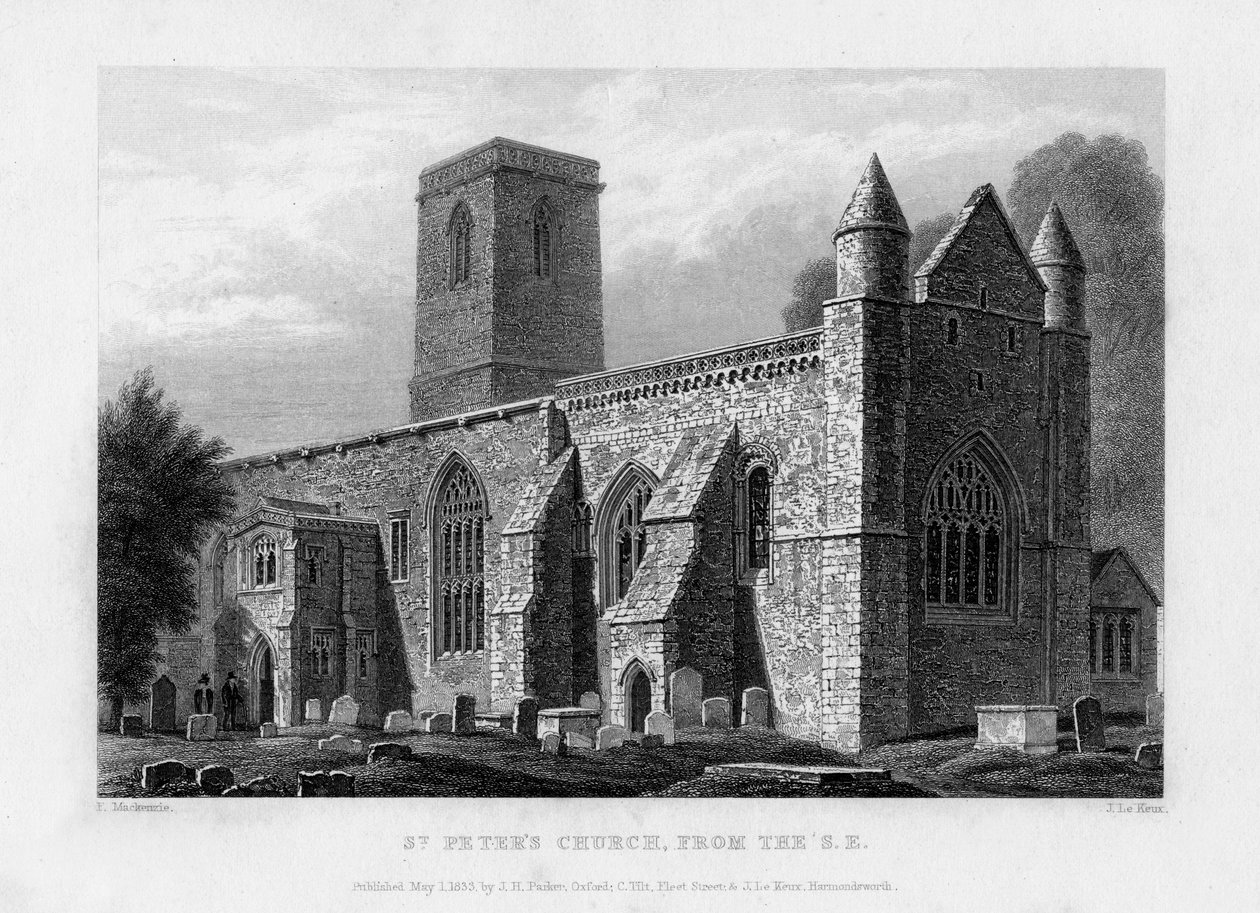 Kościół św. Piotra, od południowego wschodu, Oxford, 1833. autorstwa John Le Keux