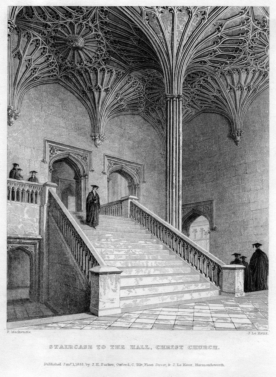 Schody do sali, Christ Church, Oxford University, 1833. autorstwa John Le Keux