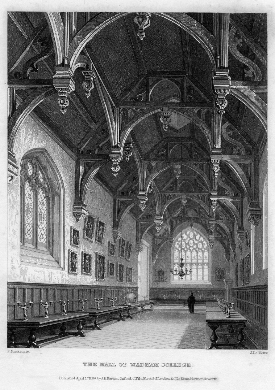 Hall of Wadham College, Uniwersytet Oksfordzki, 1836. autorstwa John Le Keux
