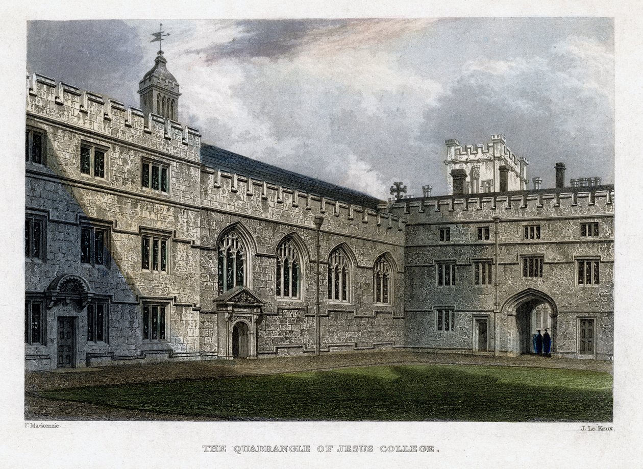The Quadrangle of Jesus College, Oxford University, c1830s. autorstwa John Le Keux