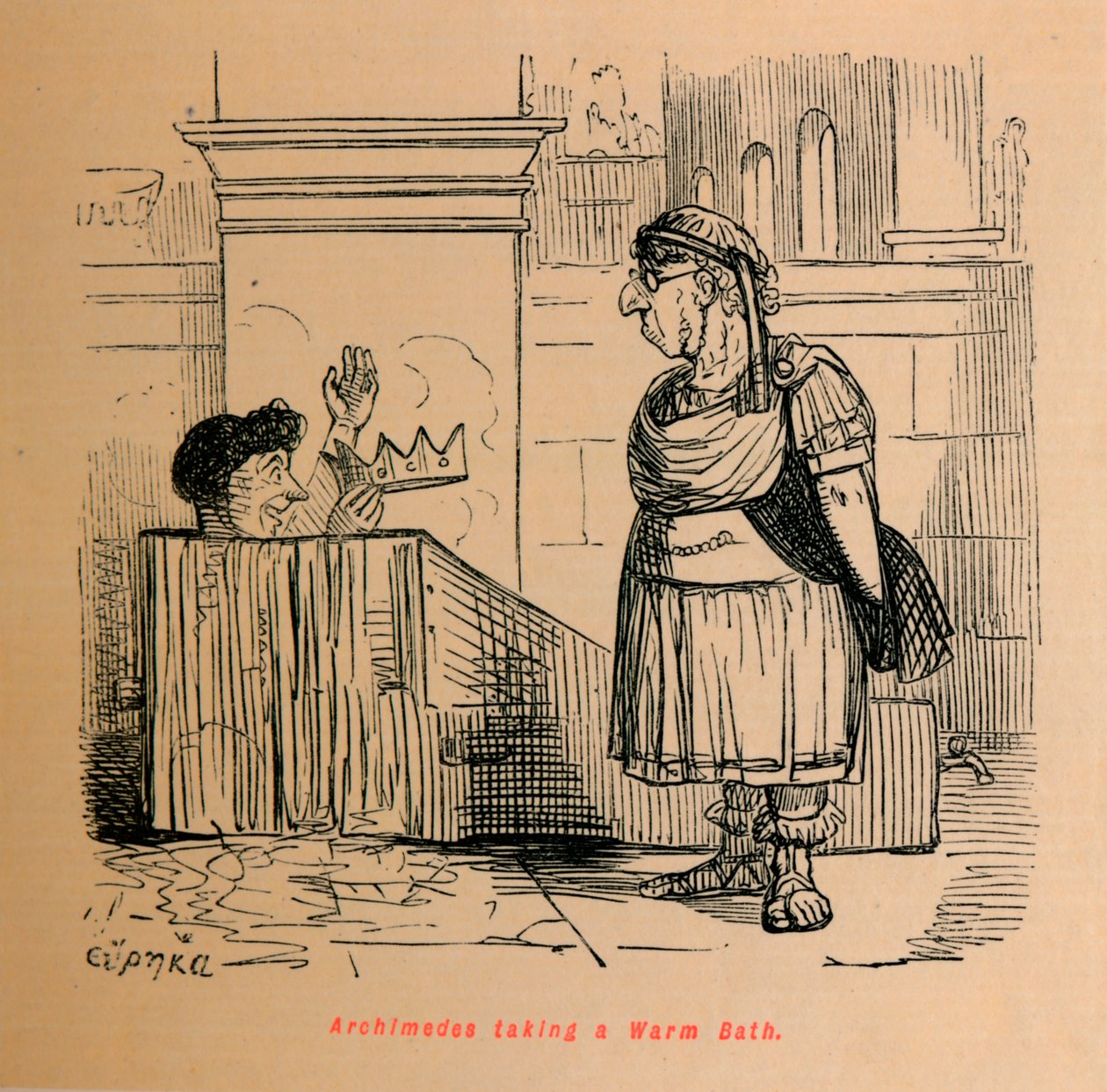 Archimedes biorący ciepłą kąpiel, 1852 autorstwa John Leech