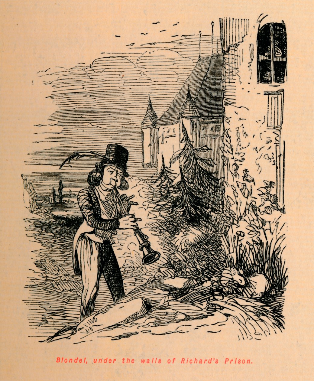 Blondel, pod murami więzienia Richardsa, ok. 1860, ok. 1860 autorstwa John Leech