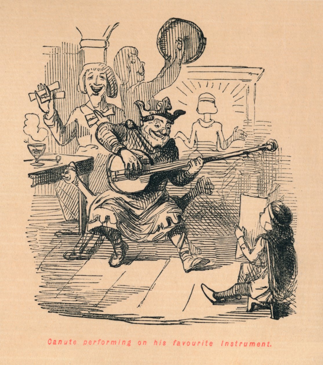 Kanut grający na swoim ulubionym instrumencie, ok. 1860, ok. 1860 autorstwa John Leech