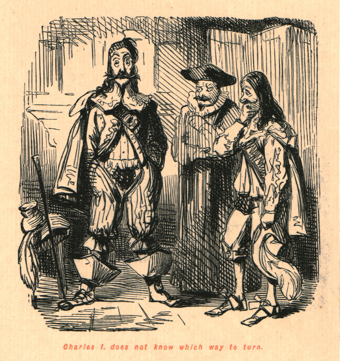 Karol I. nie wie, w którą stronę skręcić, 1897. autorstwa John Leech