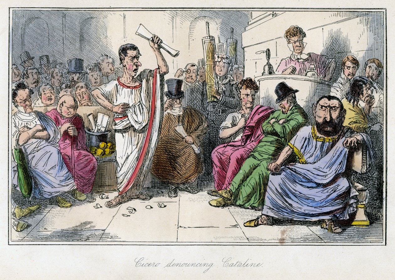 Cyceron potępiający Cataline, lata 50. XIX wieku. autorstwa John Leech