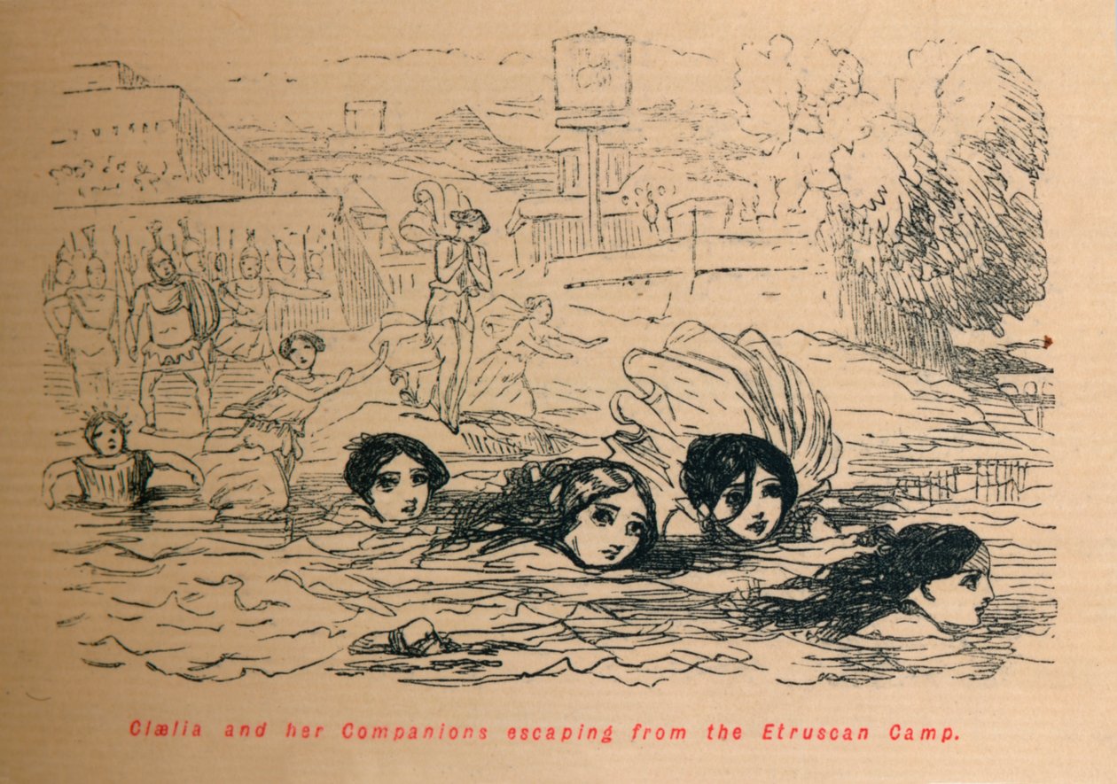 Cloelia i jej Towarzysze uciekają z Obozu Etrusków, 1852 autorstwa John Leech