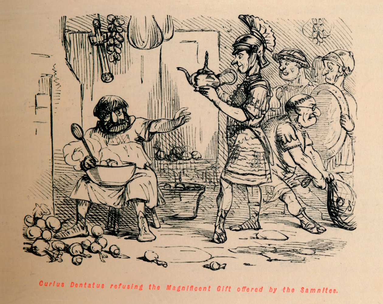 Curius Dentatus odrzucający wspaniały dar ofiarowany przez Samnitów, 1852 r. autorstwa John Leech