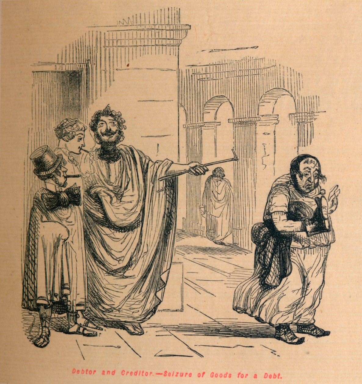 Dłużnik i wierzyciel - Zajęcie mienia za dług, 1852 autorstwa John Leech