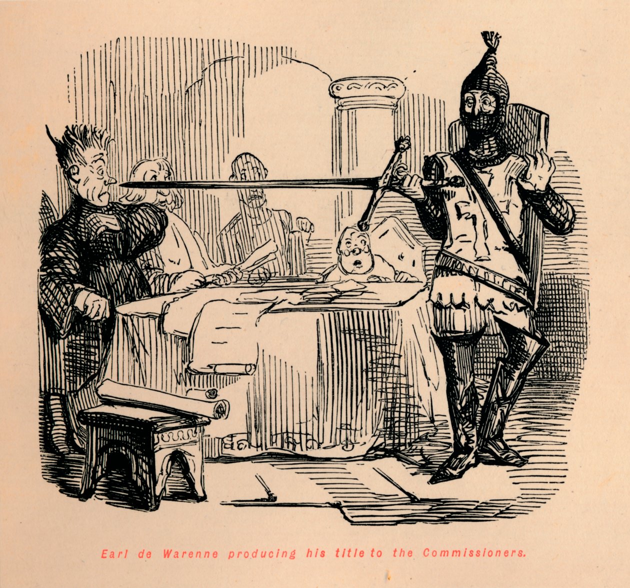 Earl de Warenne przedstawiający swój tytuł komisarzom, c1860, c1860 autorstwa John Leech