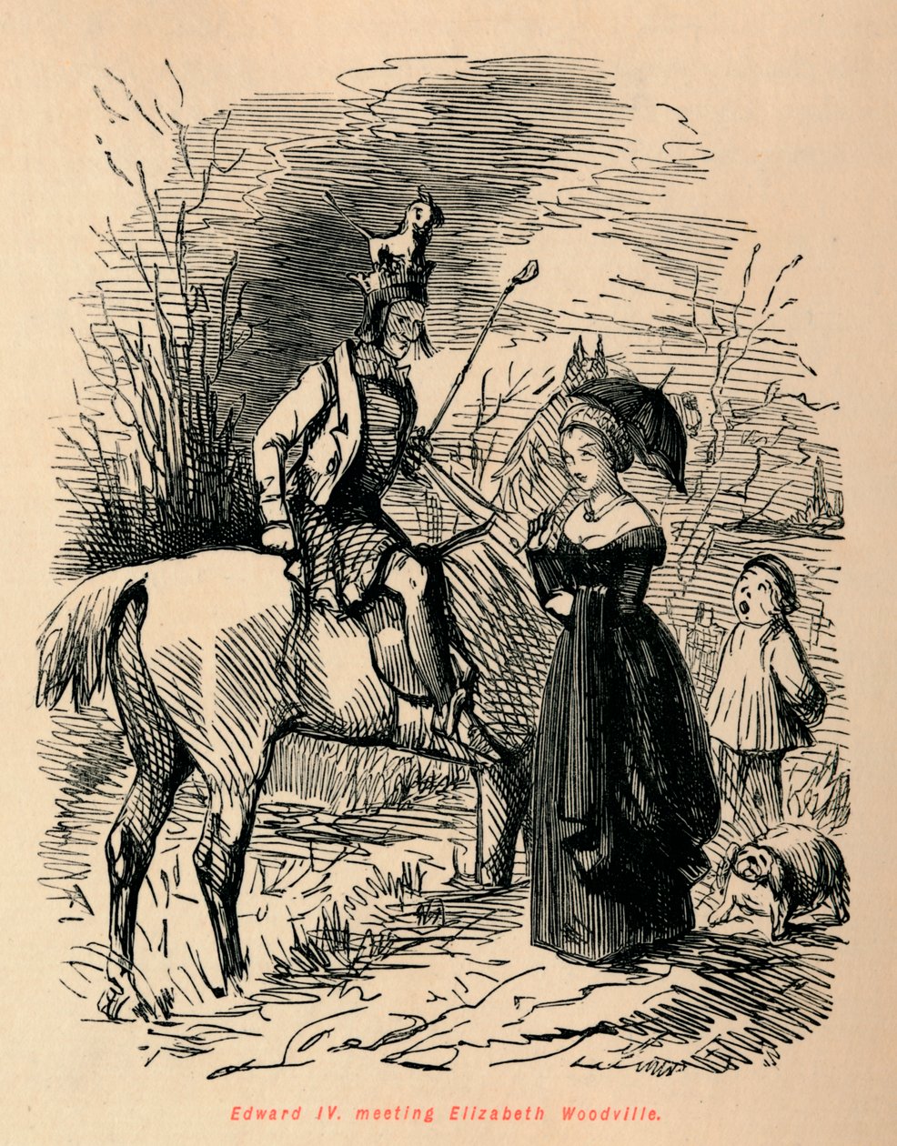 Edward IV, spotkanie z Elizabeth Woodville, ok. 1860, ok. 1860. autorstwa John Leech