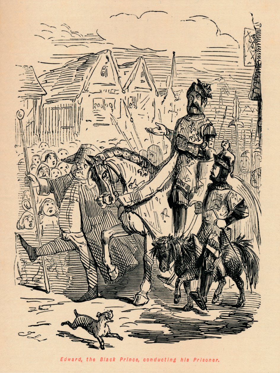 Edward Czarny Książę, dyrygujący swoim więźniem, ok. 1860, ok. 1860 autorstwa John Leech
