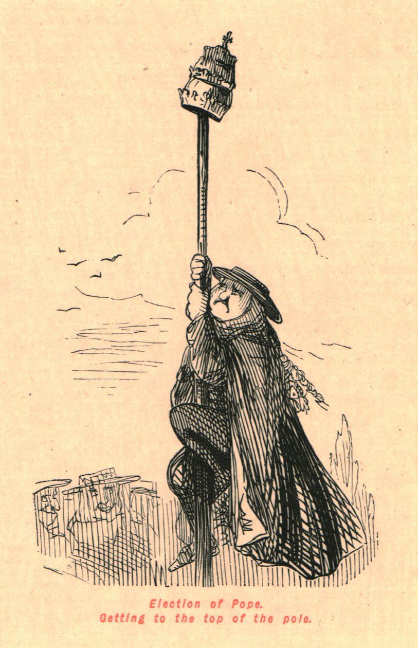 Wybór papieża. Dotarcie na szczyt słupa, 1897 r. autorstwa John Leech