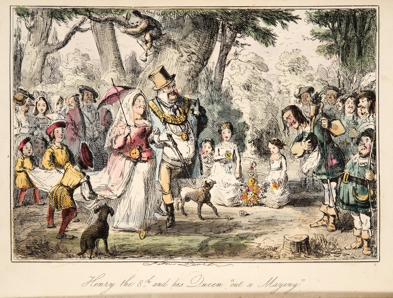 Henryk VIII i jego Królowa Out-a-Maying, z The Comic History of England, wyd. 1864 (akwaforta ręczna) autorstwa John Leech