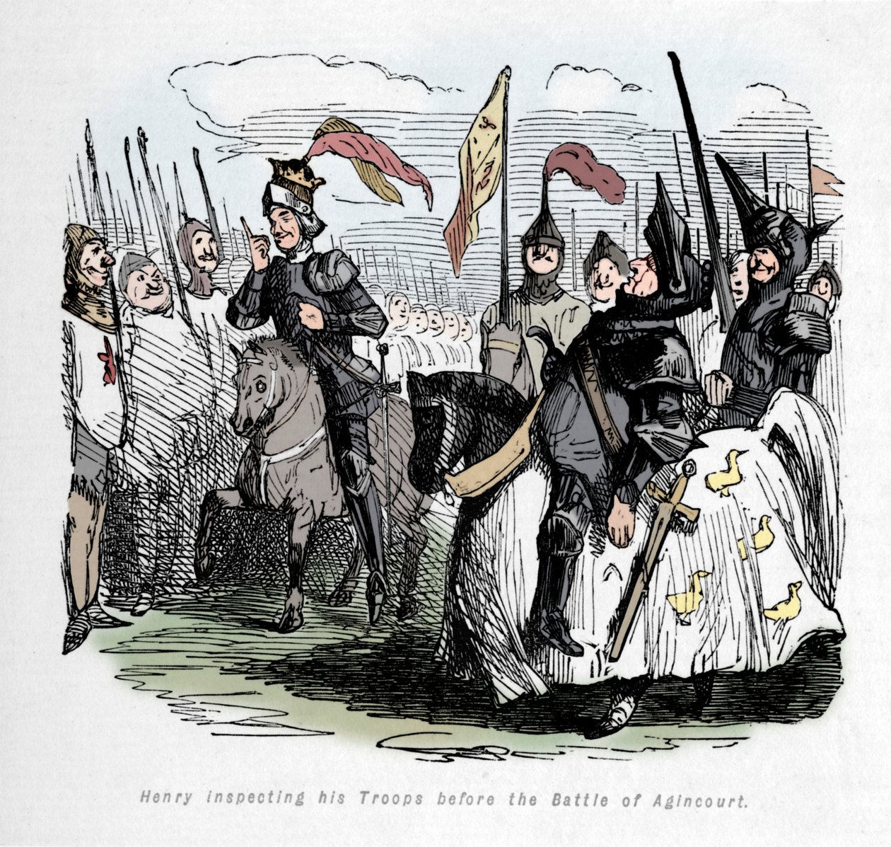 Henryk przeprowadza inspekcję swoich oddziałów przed bitwą pod Agincourt, ok. 1860, ok. 1860 autorstwa John Leech