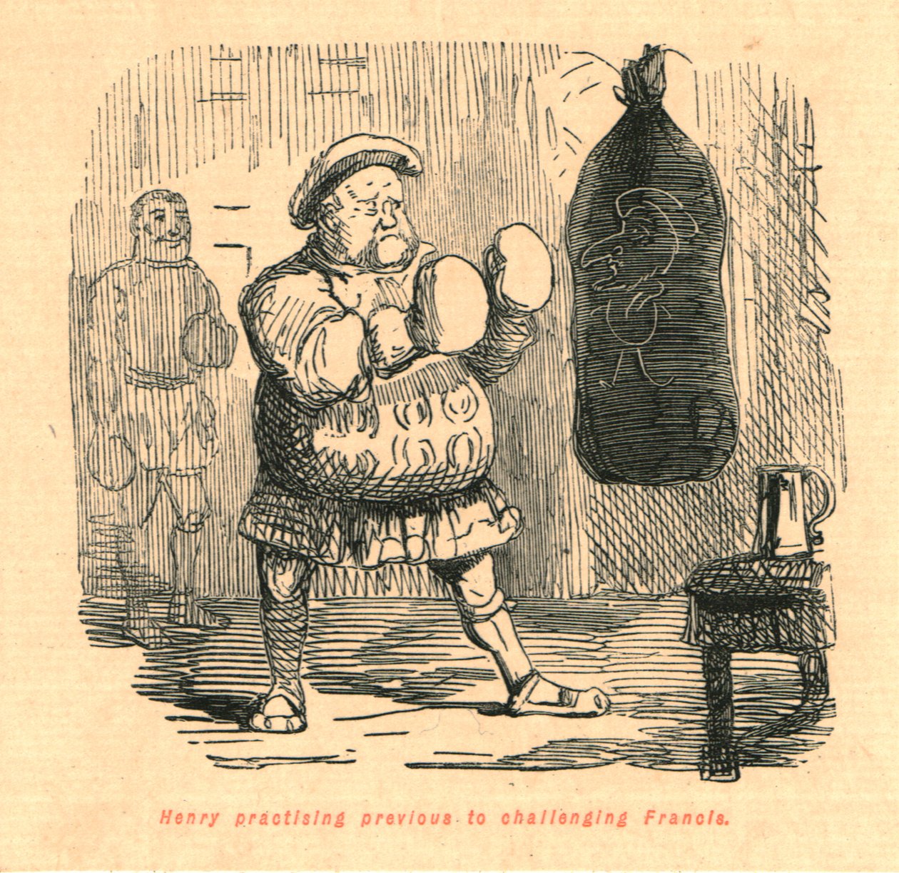 Henry praktykujący przed wyzwaniem Franciszka, 1897. autorstwa John Leech