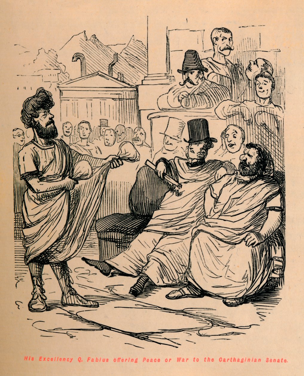 Jego Ekscelencja Q Fabius oferuje Pokój lub Wojnę Senatowi Kartaginy, 1852 autorstwa John Leech