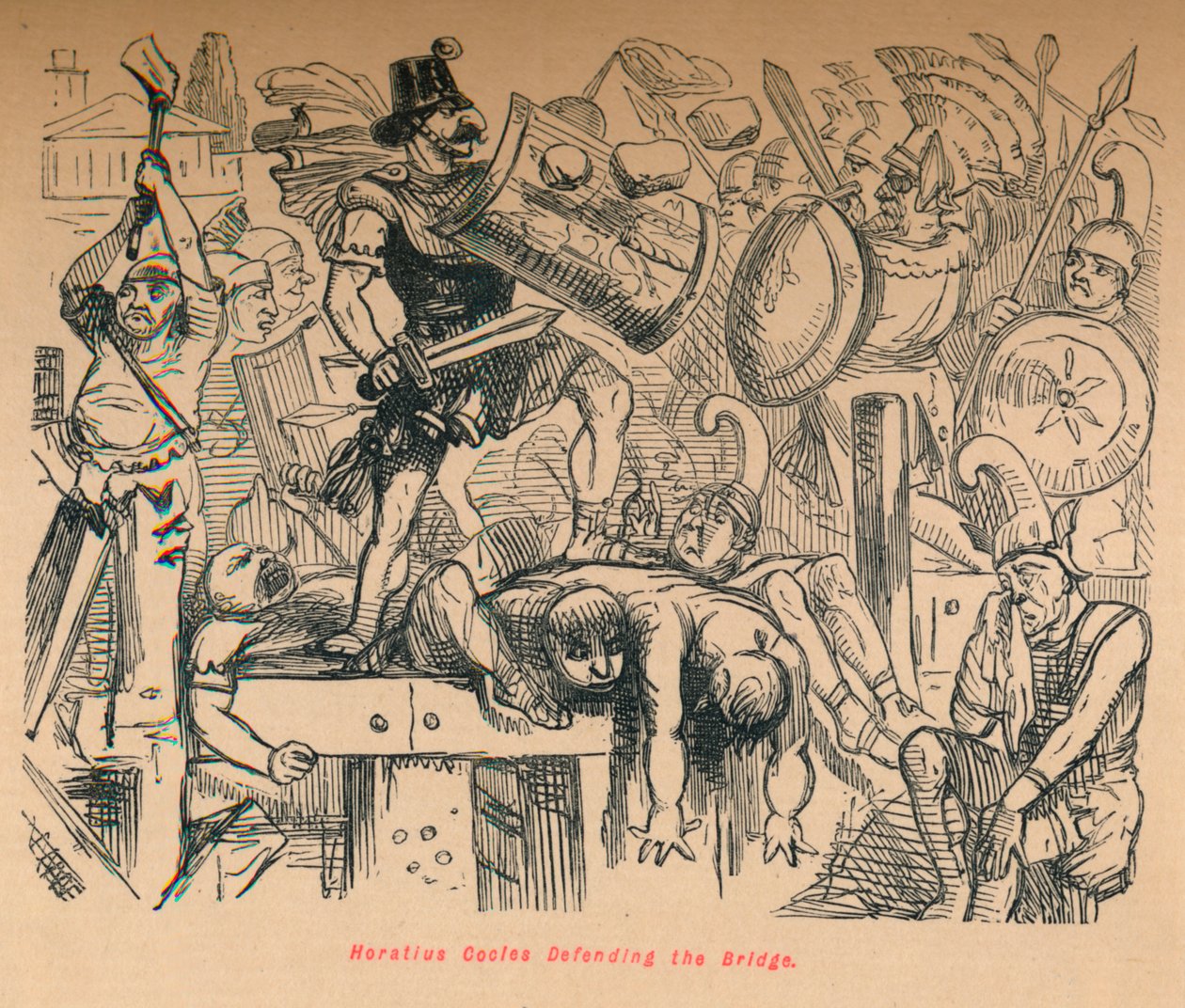 Horatius Cocles w obronie mostu, 1852 autorstwa John Leech