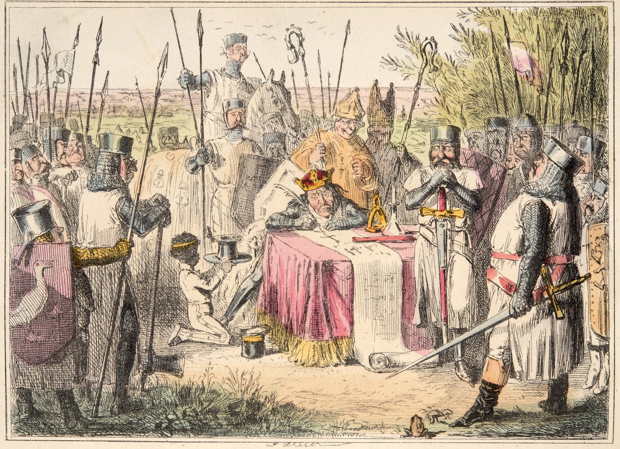 King John Signing Magna Carta, z The Comic History of England, wyd. 1864 (akwaforta ręczna) autorstwa John Leech