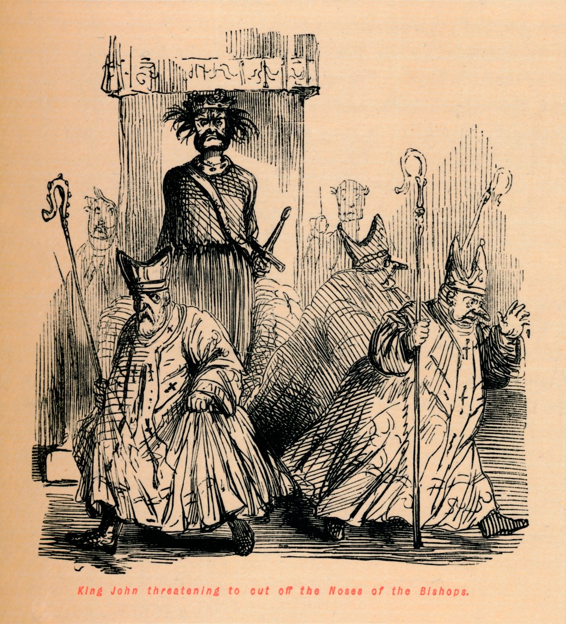 Król Jan grożący odcięciem nosów biskupom, ok. 1860, ok. 1860 autorstwa John Leech