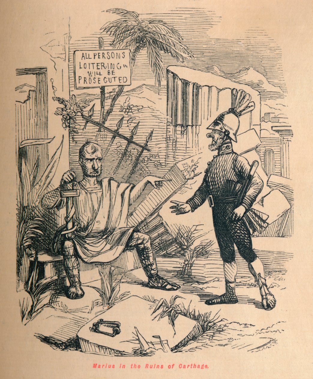 Mariusz w ruinach Kartaginy, 1852 autorstwa John Leech