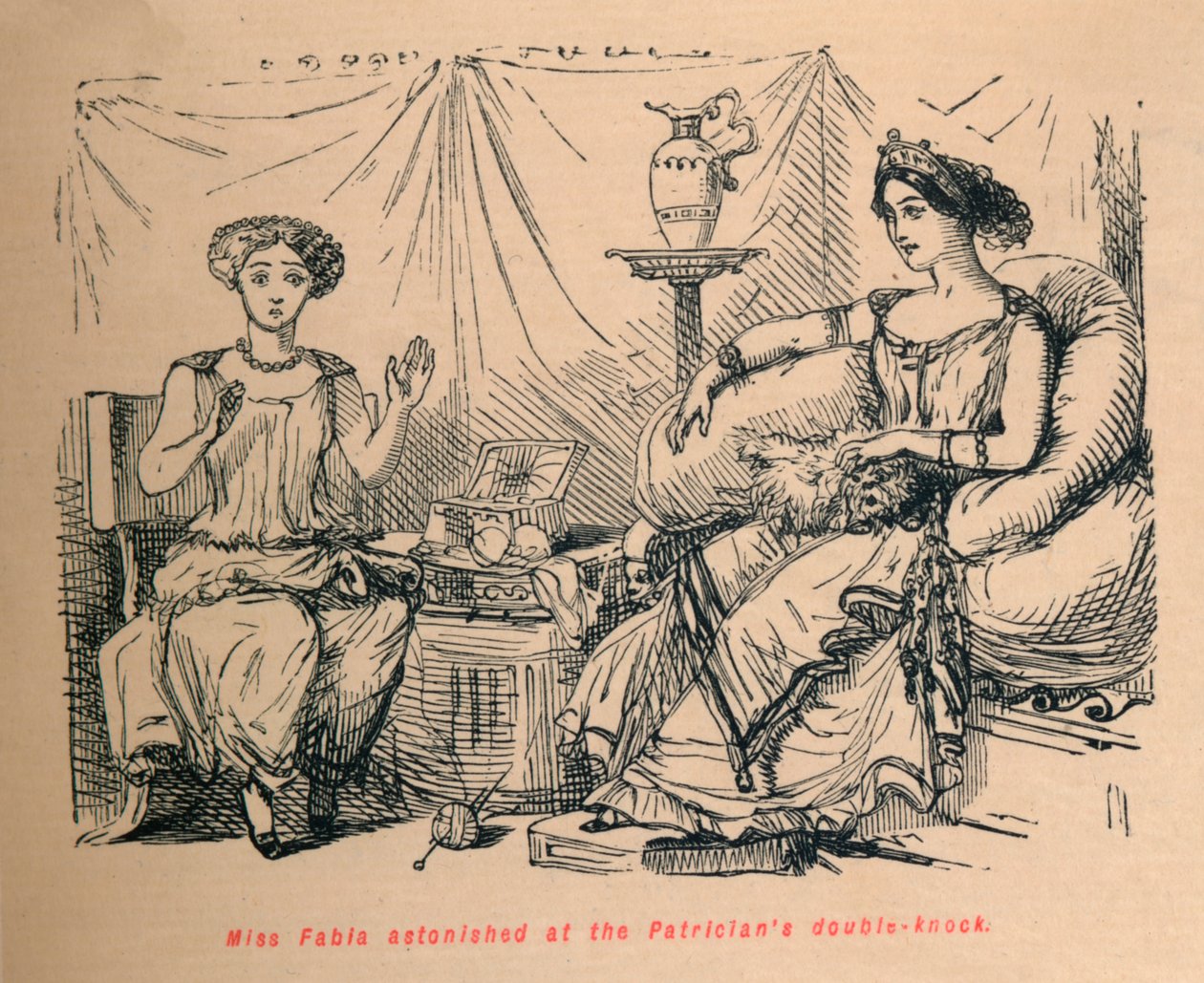 Panna Fabia zdumiona podwójnym pukaniem patrycjuszy, 1852 r autorstwa John Leech