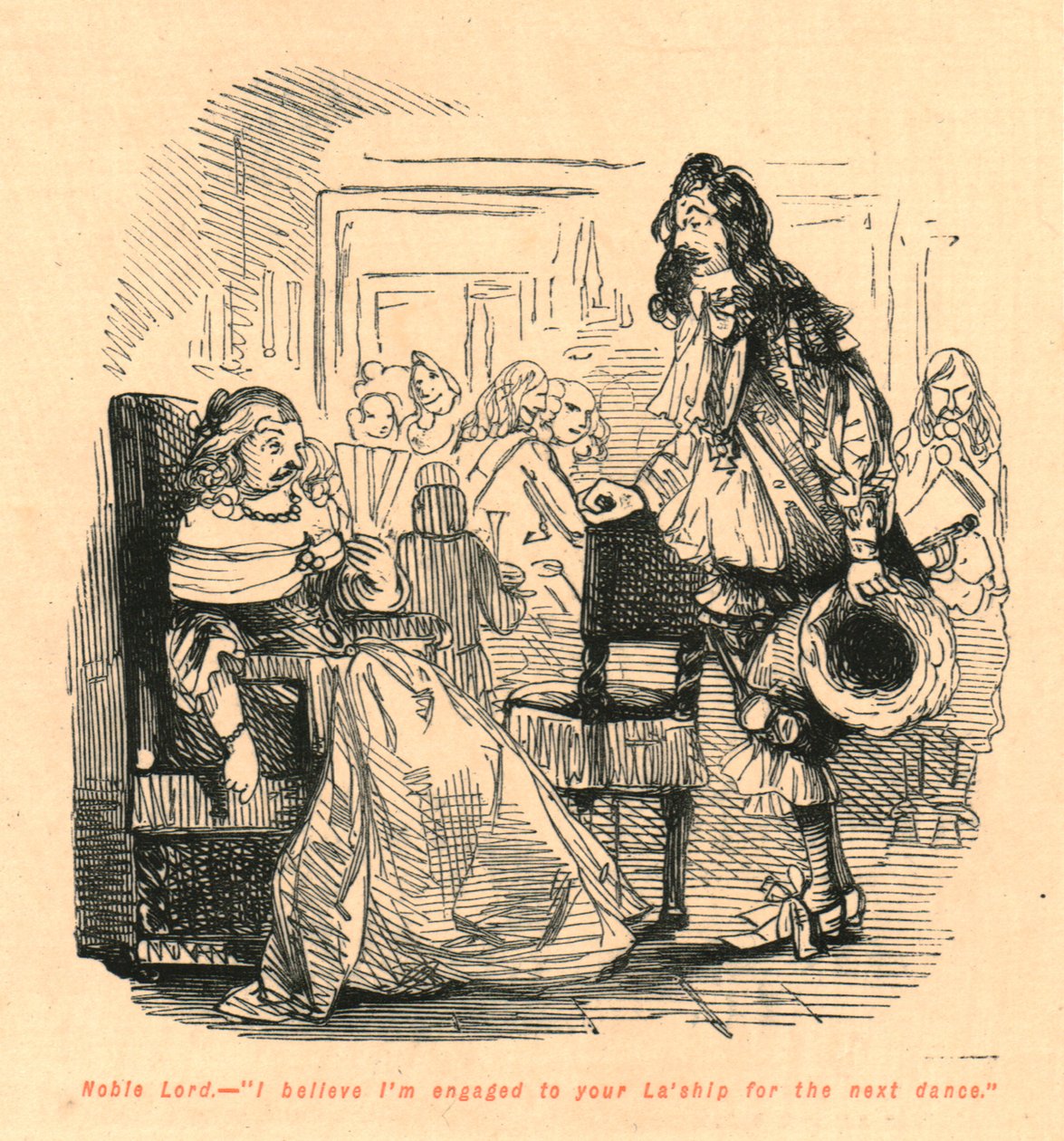 Szlachetny Pan. - Wierzę, że jestem zaręczona z twoim statkiem La na następny taniec, 1897. autorstwa John Leech