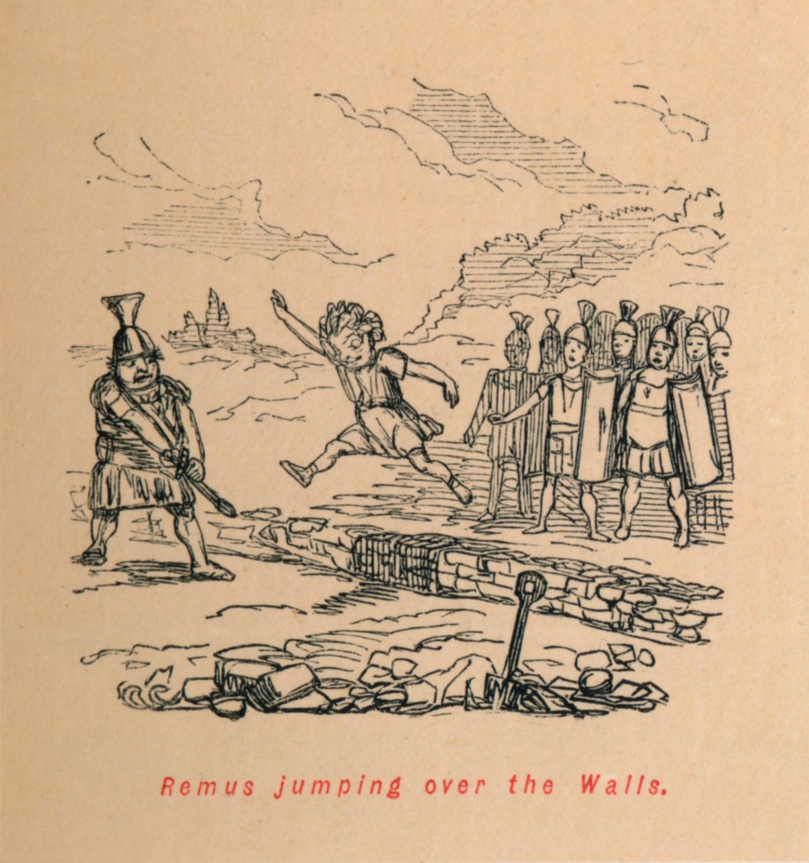 Remus skaczący przez mury, 1852 autorstwa John Leech