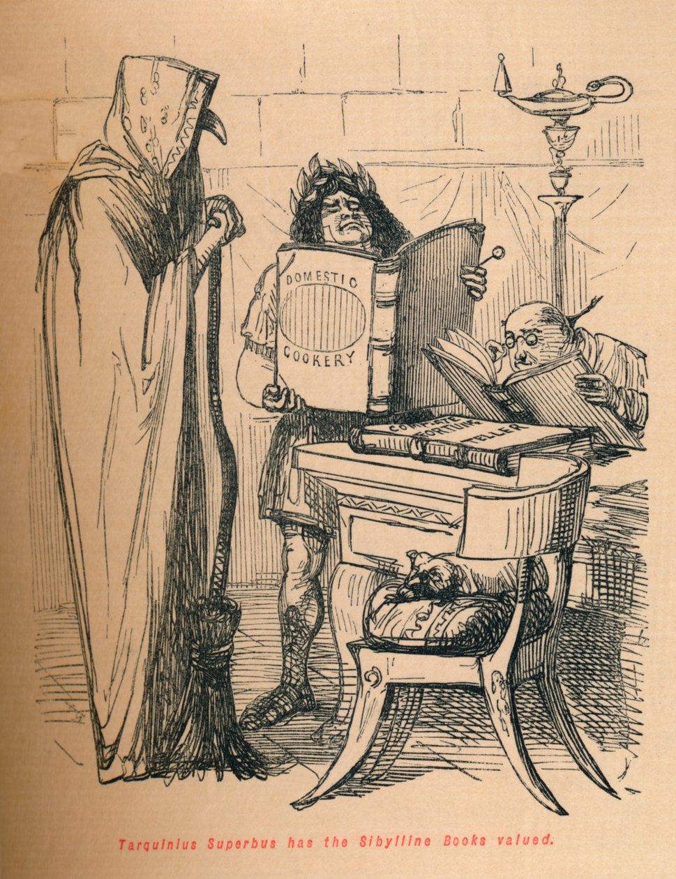 Tarquinius Superbus ma cenione Księgi Sybilli, 1852 autorstwa John Leech