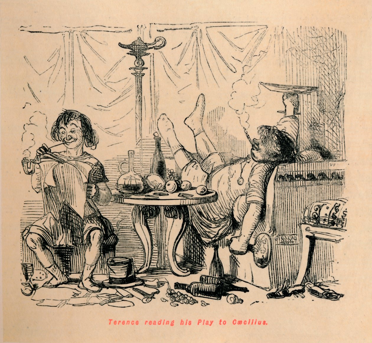 Terence czyta swoją sztukę Cecyliuszowi, 1852 autorstwa John Leech