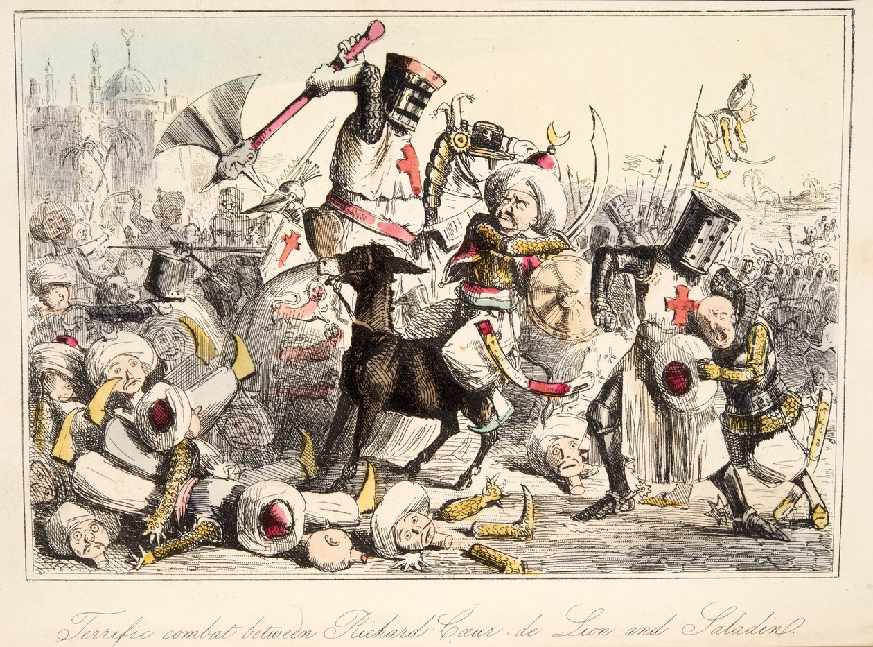 Wspaniała walka Richarda Coeur de Lion i Saladyna z The Comic History of England, wyd. 1864 (akwaforta ręczna) autorstwa John Leech