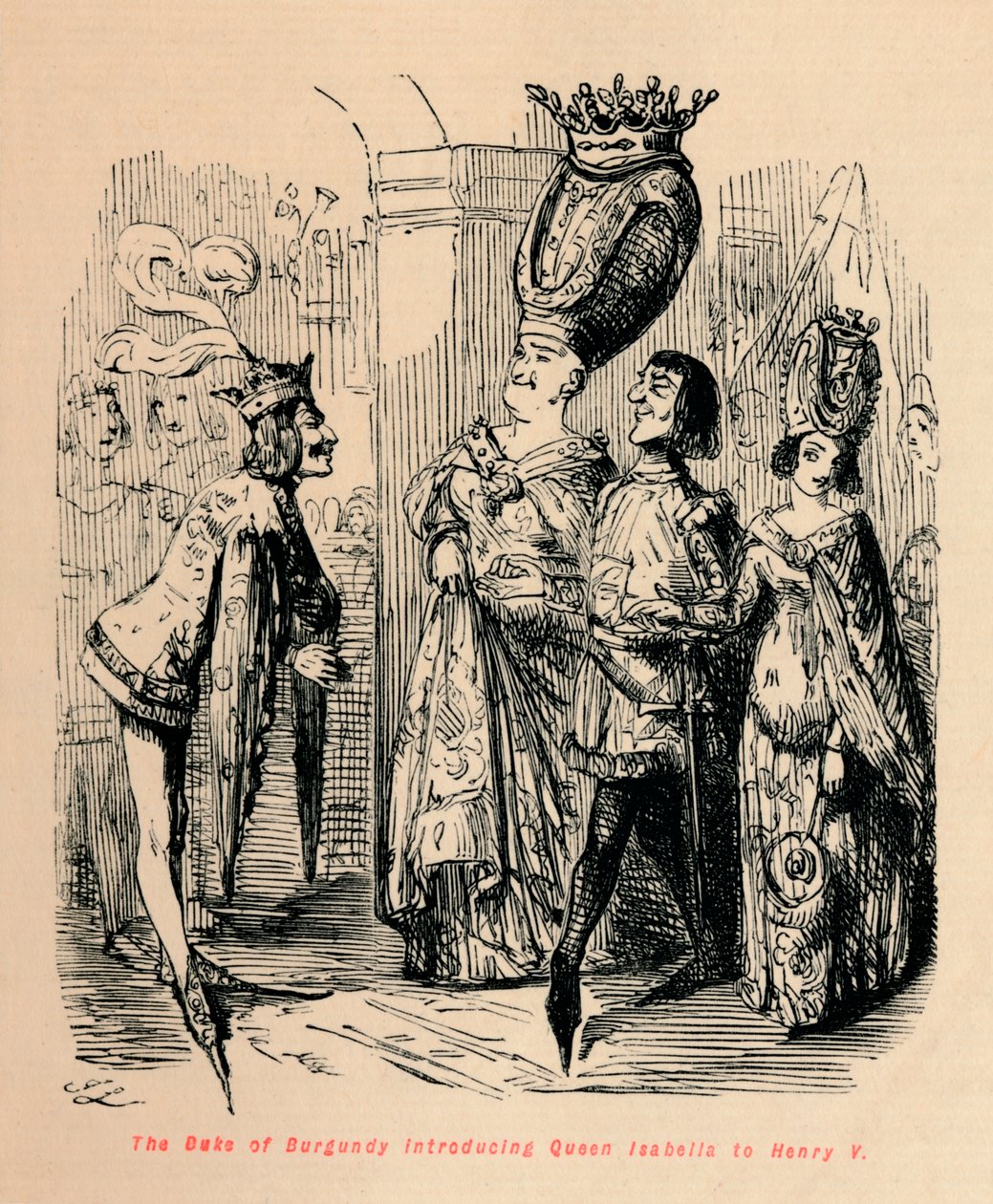 Książę Burgundii przedstawiający królową Izabelę Henrykowi V, ok. 1860, ok. 1860 autorstwa John Leech