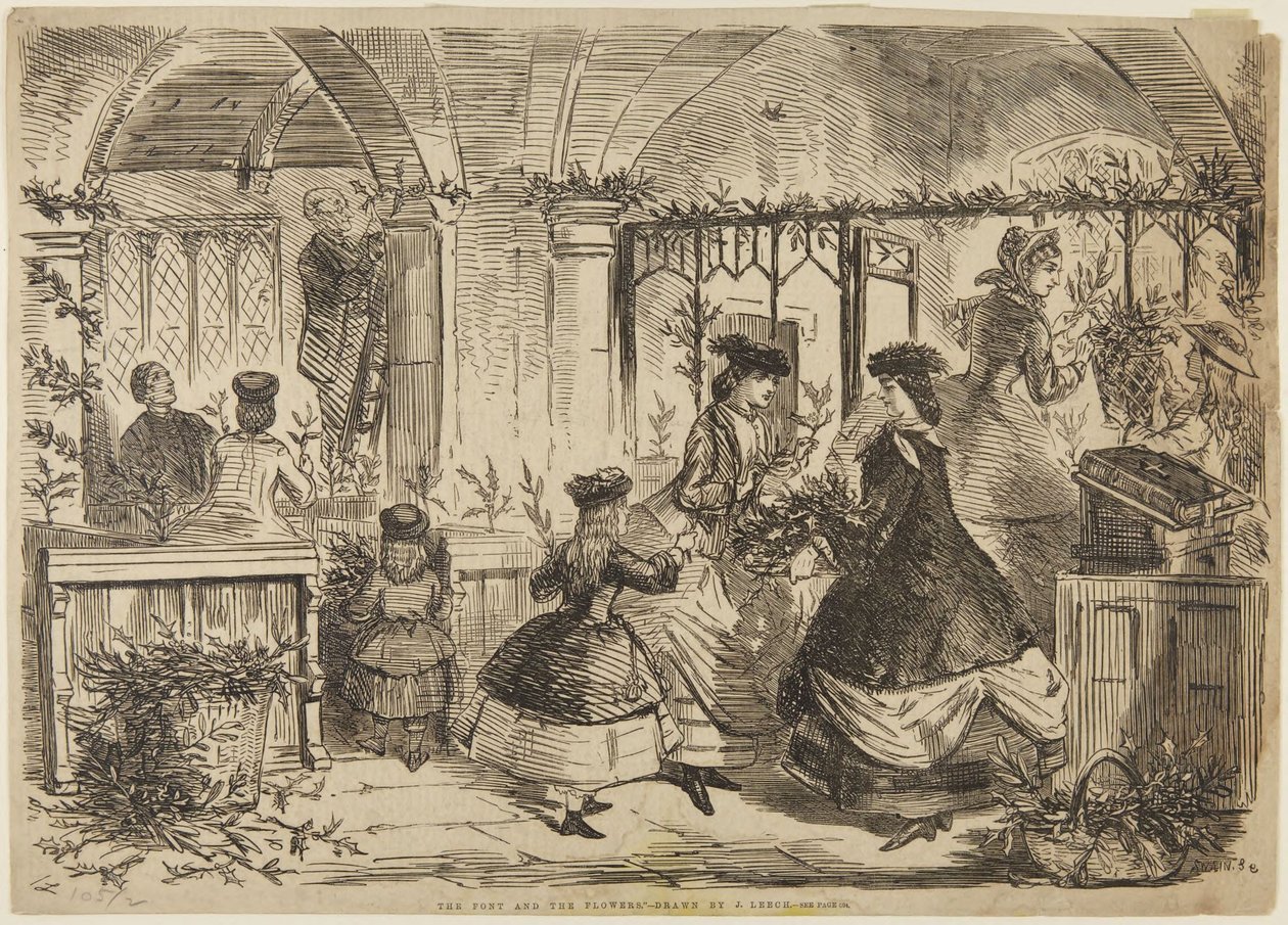 Chrzcielnica i kwiaty autorstwa John Leech