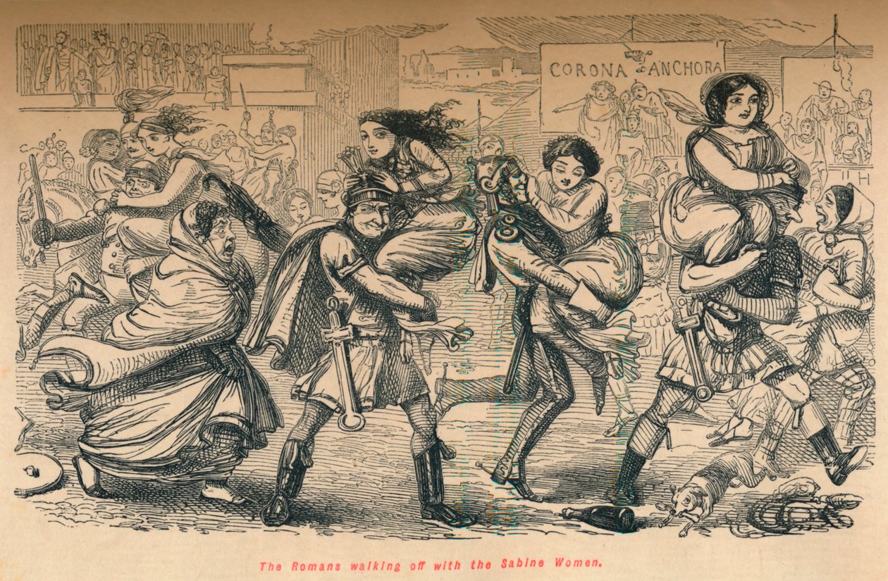 Rzymianie odchodzą z kobietami Sabinki, 1852 autorstwa John Leech