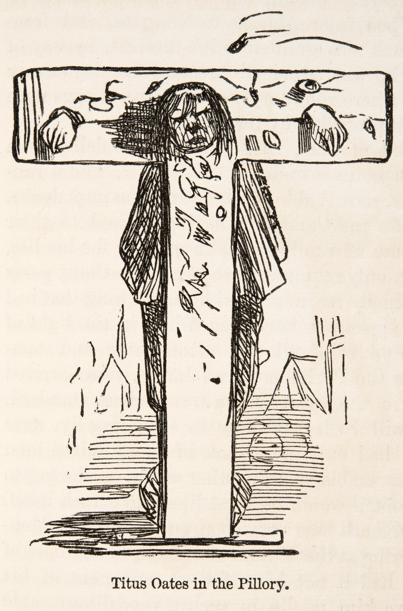 Titus Oates w filarze, z The Comic History of England, wyd. 1864 autorstwa John Leech