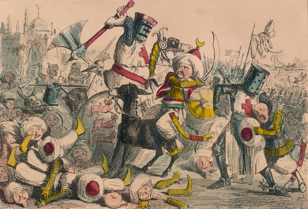 Wspaniała walka między Richardem Coeurem de Lion i Saladynem, 1850 autorstwa John Leech and Gilbert Abbott A Beckett