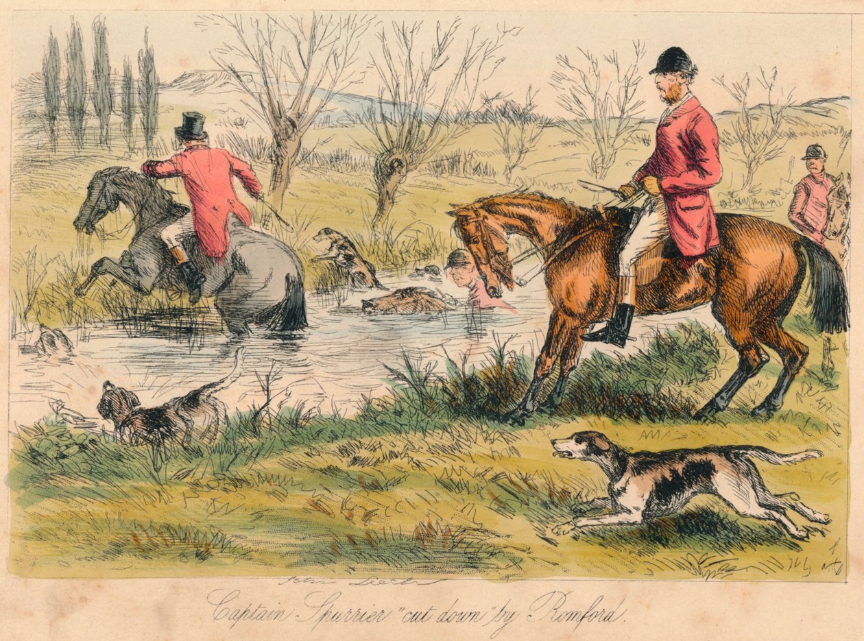 Kapitan Spurrier ścięty przez Romforda, 1865. Artyści: John Leech, Hablot Knight Browne. autorstwa John Leech and Hablot Knight Browne