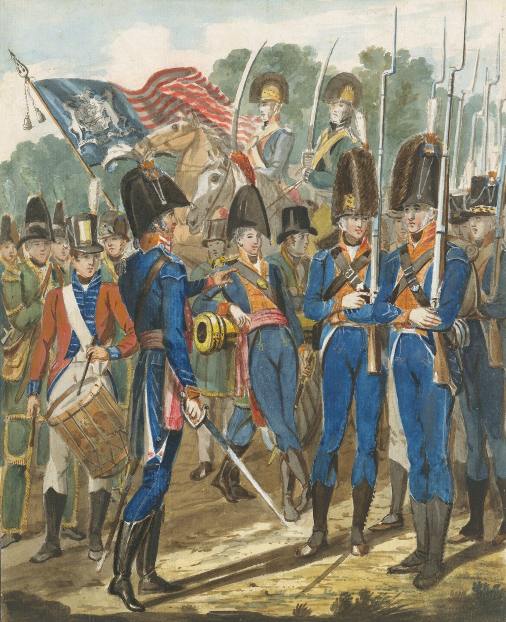Członkowie Oddziału Miejskiego i Innych Żołnierzy Filadelfii, 1811-ca. 1813. autorstwa John Lewis Krimmel