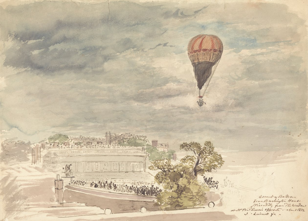 Wejście balonem z Burlington House, Piccadilly, z okna u pana B. Palmera autorstwa John Linnell