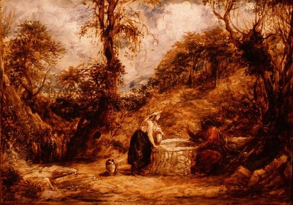 Chrystus i Kobieta z Samarii przy studni Jakuba, ok. 1850-60 (olej na desce) autorstwa John Linnell