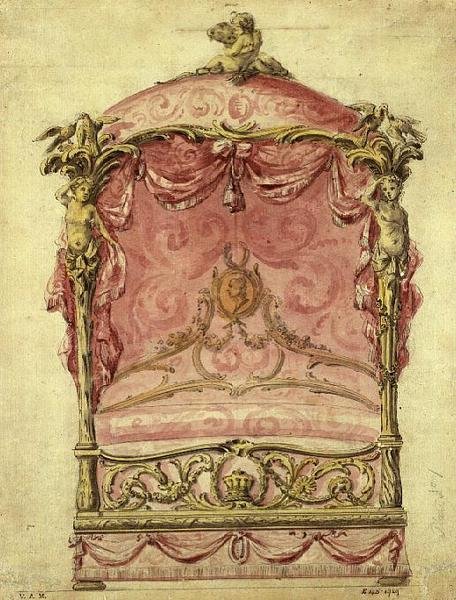 Angielski projekt wielkiego łóżka, ok. 1760 autorstwa John Linnell