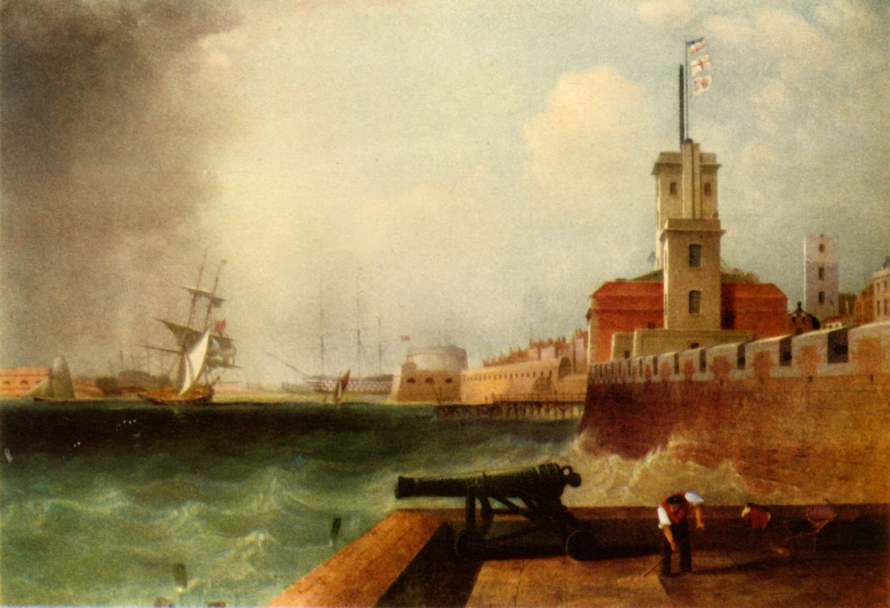 „Przypływ pod baterią, Portsmouth Harbour”, 1846, 1942. autorstwa John Lynn