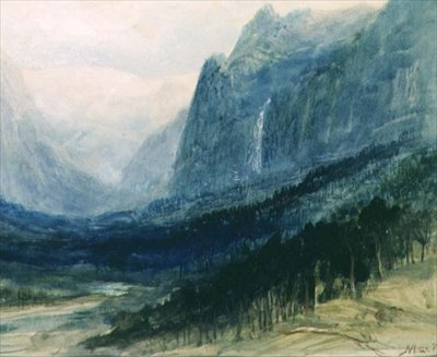 Yosemite Valley, Kalifornia (akwarela i gwasz) autorstwa John MacWhirter