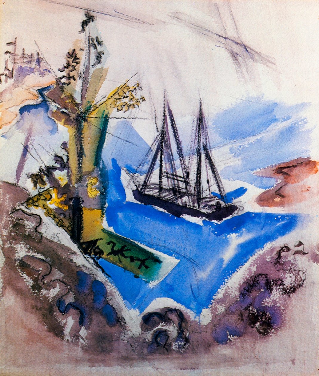 Szkuner i drzewo autorstwa John Marin