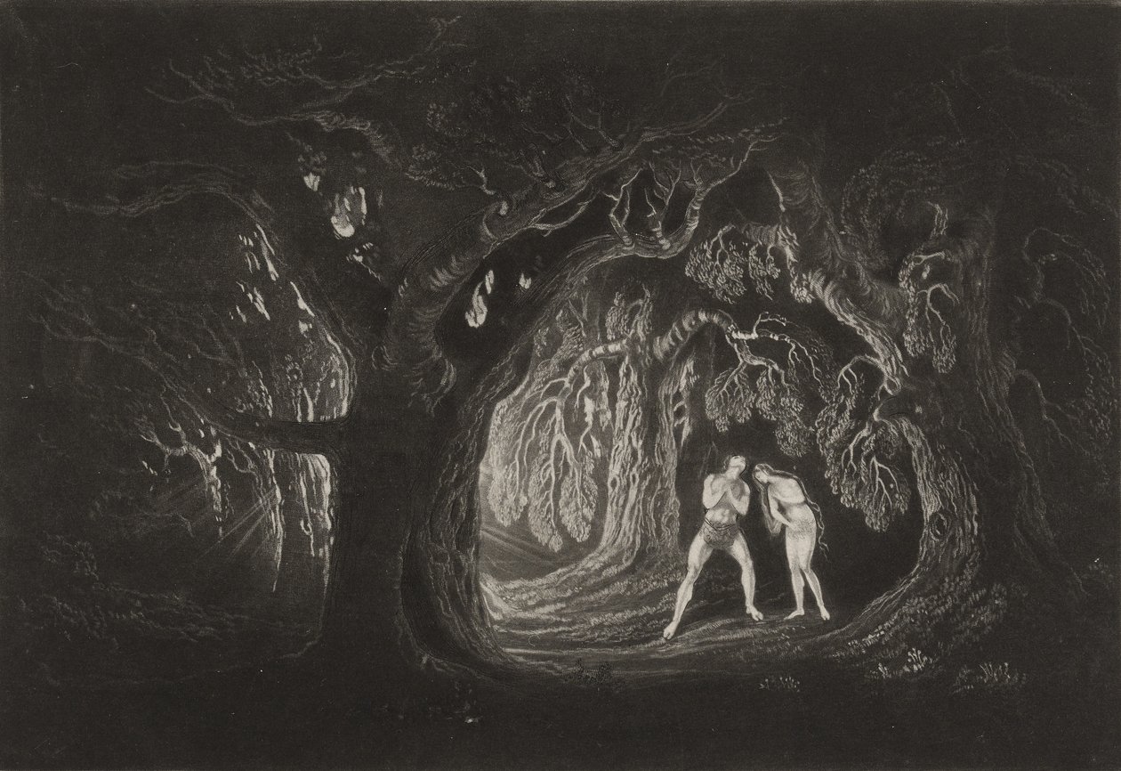 Adam słyszy Głos Wszechmogącego, c.1827 (mezzotinta) autorstwa John Martin