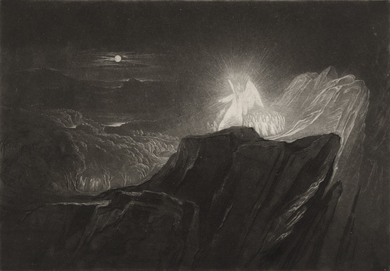 Anioły strzegące raju nocą, c.1827 (mezzotinta) autorstwa John Martin