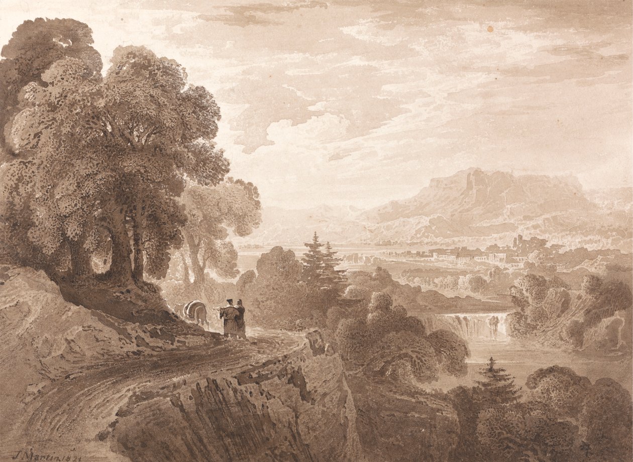 Podróżnicy na drodze nad rzeką autorstwa John Martin
