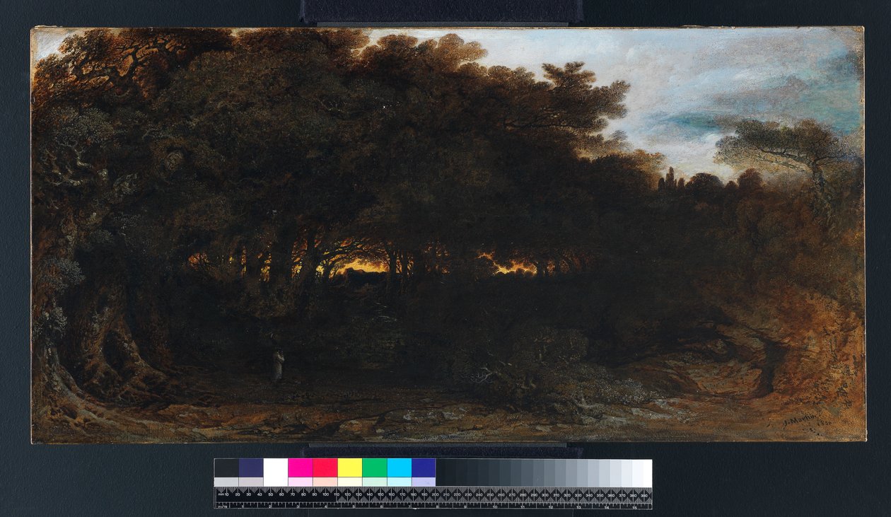 Zmierzch w lasach, 1850 (olej na papierze ułożony na płótnie) autorstwa John Martin
