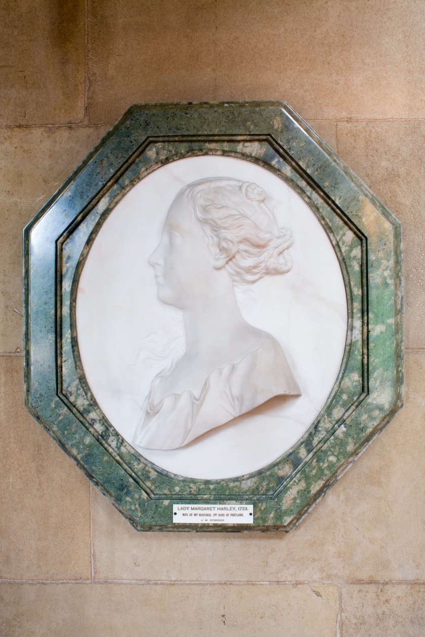 Płaskorzeźba Margaret Cavendish, późniejszej księżnej Portland, ok. 1723 (marmur) autorstwa John Michael Rysbrack